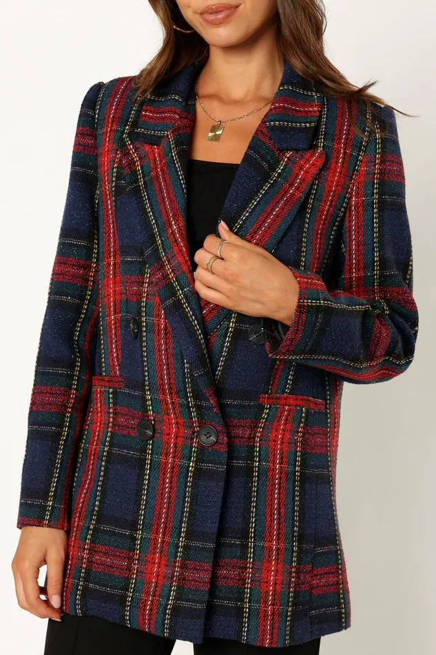 Jackets and Coats Vivienne Plaid Blazer RedNavy Multi 8211 Petal and Pup Women