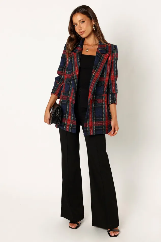 Jackets and Coats Vivienne Plaid Blazer RedNavy Multi 8211 Petal and Pup Women