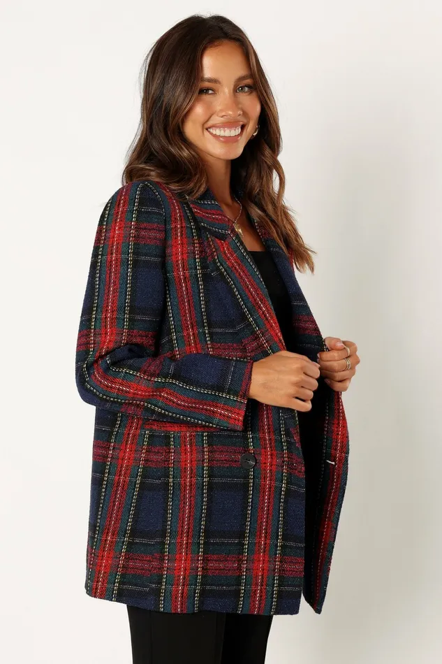 Jackets and Coats Vivienne Plaid Blazer RedNavy Multi 8211 Petal and Pup Women