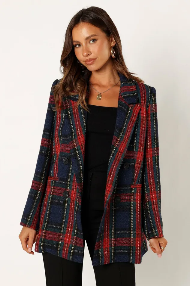 Jackets and Coats Vivienne Plaid Blazer RedNavy Multi 8211 Petal and Pup Women