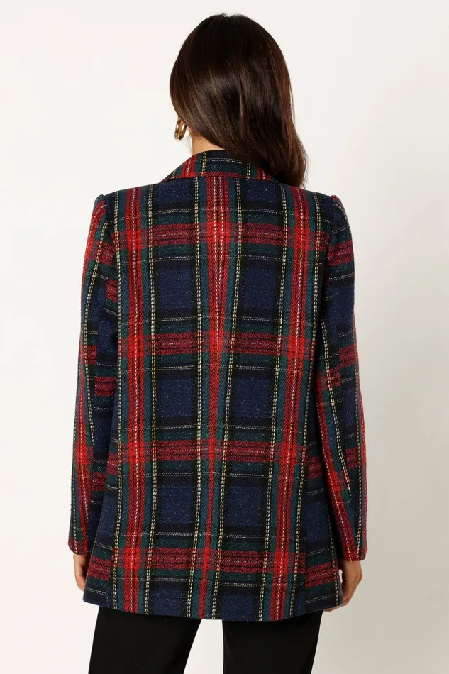 Jackets and Coats Vivienne Plaid Blazer RedNavy Multi 8211 Petal and Pup Women
