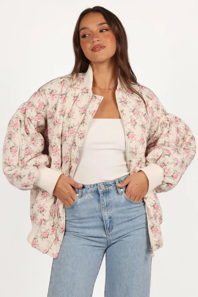 Jackets and Coats Yasmine Quilted Flower Jacket Off White 8211 Petal and Pup Women