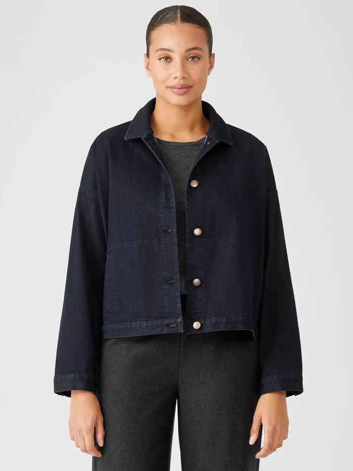 Jackets Coats and Vests Women Eileen Fisher Organic Cotton Stretch Denim Jacket Utility Blue Jackets Coats and Vests Women Eileen Fisher Organic Cotton Stretch Denim Jacket Utility Blue