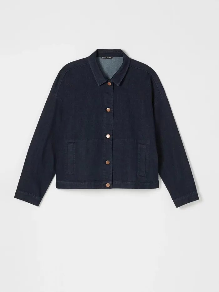 Jackets Coats and Vests Women Eileen Fisher Organic Cotton Stretch Denim Jacket Utility Blue