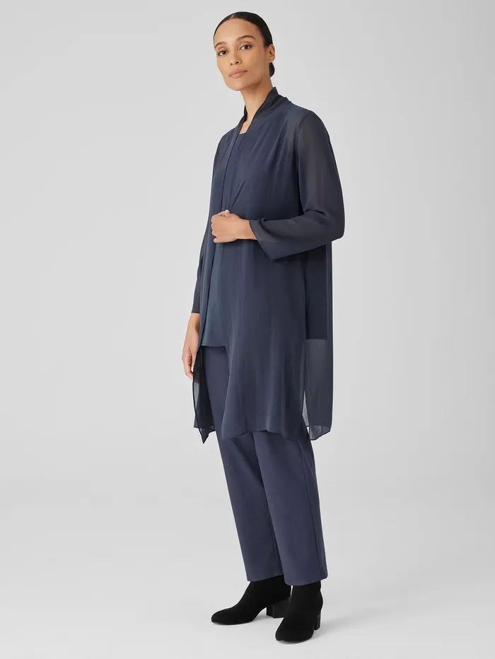 Jackets Coats and Vests Women Eileen Fisher Sheer Silk Georgette High Collar Jacket Ocean