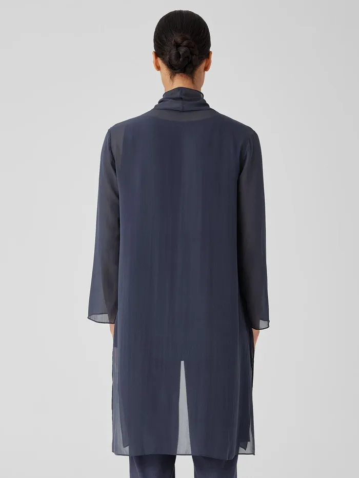 Jackets Coats and Vests Women Eileen Fisher Sheer Silk Georgette High Collar Jacket Ocean