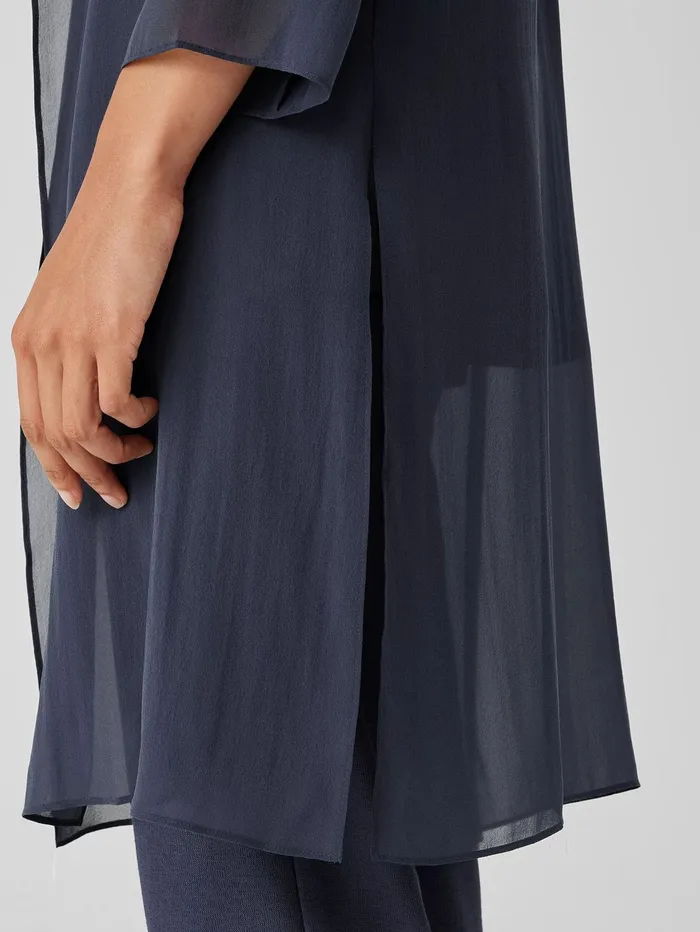 Jackets Coats and Vests Women Eileen Fisher Sheer Silk Georgette High Collar Jacket Ocean
