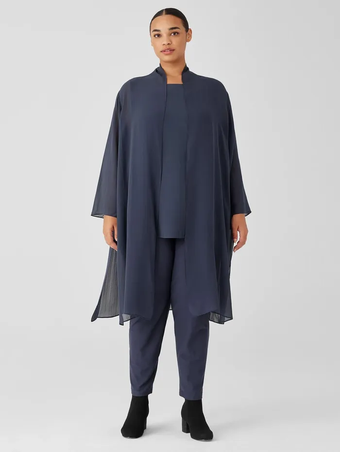 Jackets Coats and Vests Women Eileen Fisher Sheer Silk Georgette High Collar Jacket Ocean