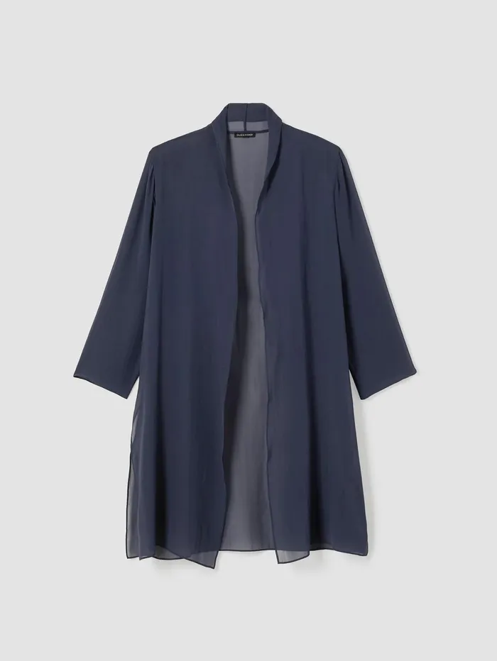 Jackets Coats and Vests Women Eileen Fisher Sheer Silk Georgette High Collar Jacket Ocean