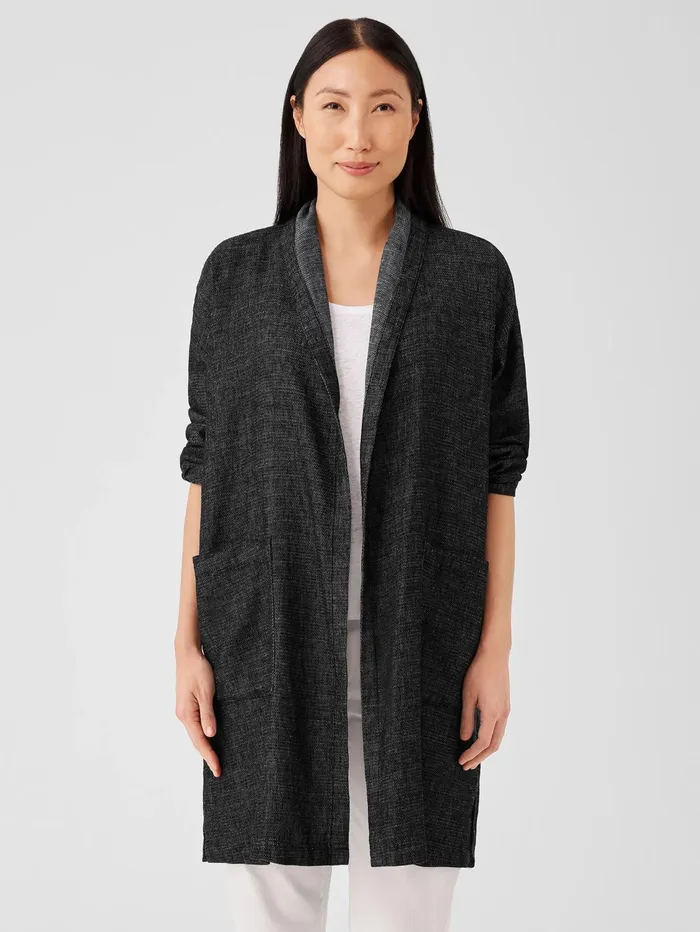 Jackets Coats and Vests Women Eileen Fisher Tweedy Hemp Cotton High Collar Coat Black Jackets Coats and Vests Women Eileen Fisher Tweedy Hemp Cotton High Collar Coat Black