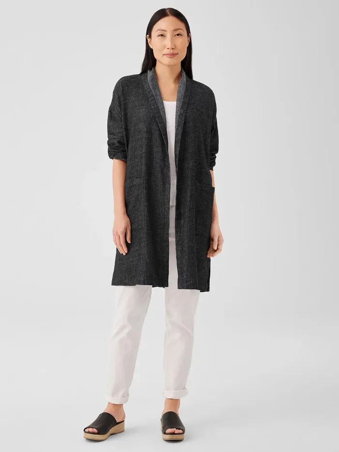 Jackets Coats and Vests Women Eileen Fisher Tweedy Hemp Cotton High Collar Coat Black