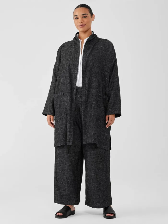 Jackets Coats and Vests Women Eileen Fisher Tweedy Hemp Cotton High Collar Coat Black