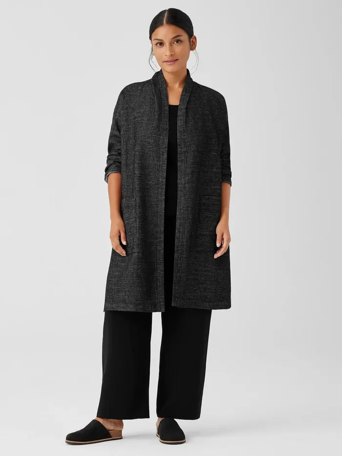 Jackets Coats and Vests Women Eileen Fisher Tweedy Hemp Cotton High Collar Coat Black