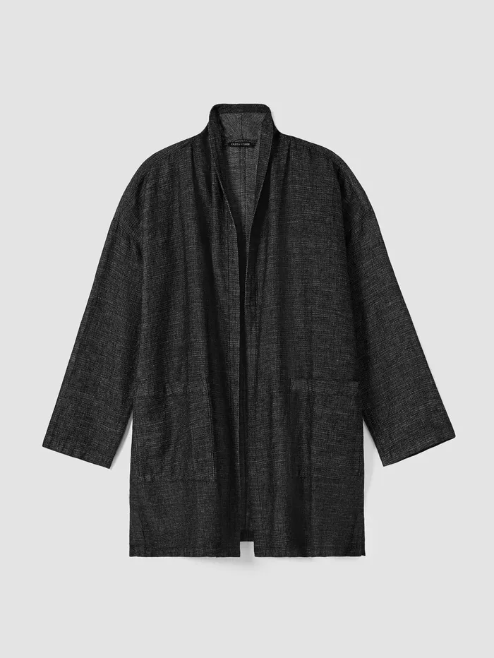 Jackets Coats and Vests Women Eileen Fisher Tweedy Hemp Cotton High Collar Coat Black
