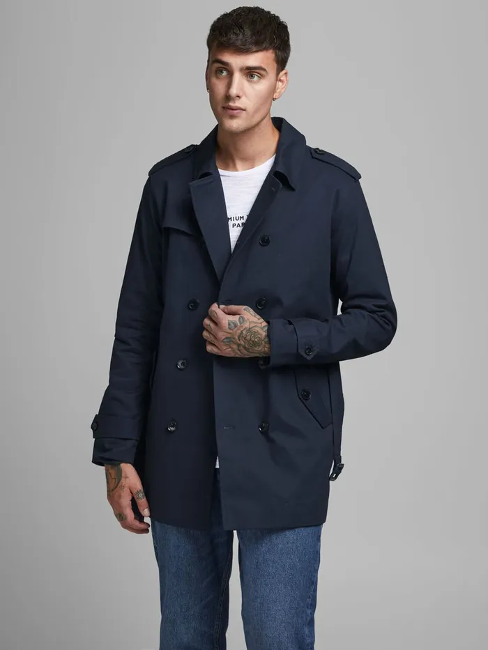 Jackets JACK and JONES Mens DOUBLE BREASTED TRENCHCOAT Blue Navy Blazer