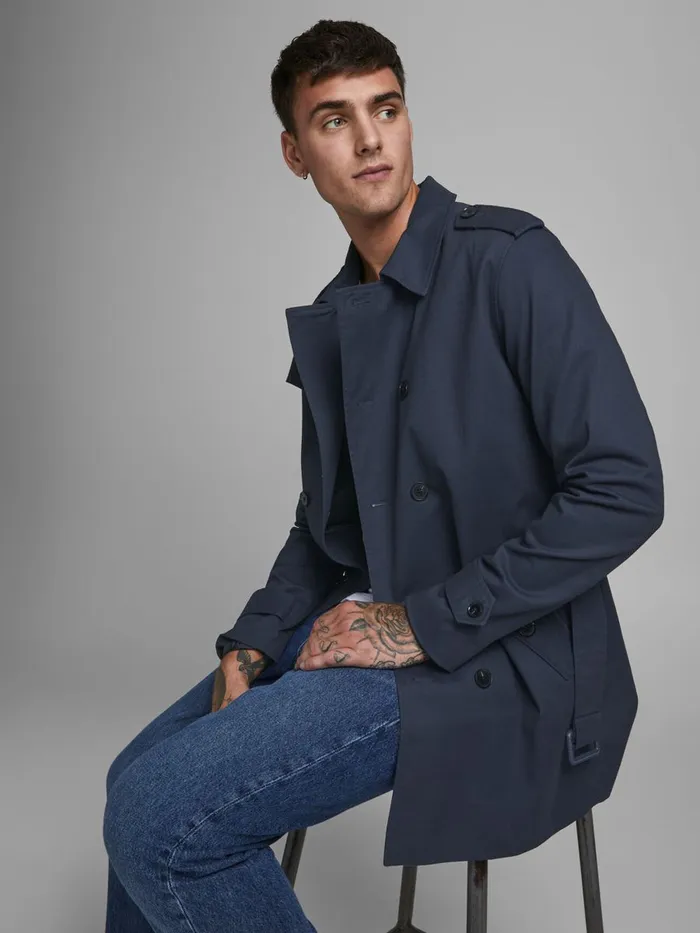 Jackets JACK and JONES Mens DOUBLE BREASTED TRENCHCOAT Blue Navy Blazer