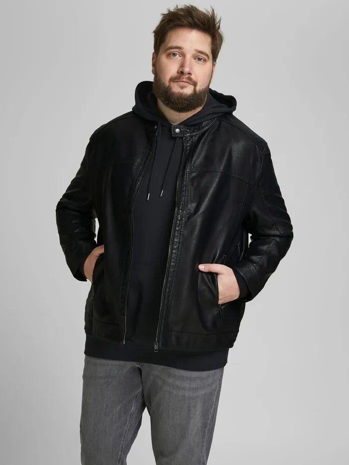 Jackets JACK and JONES Mens FAUX LEATHER PLUS SIZE JACKET Black Black