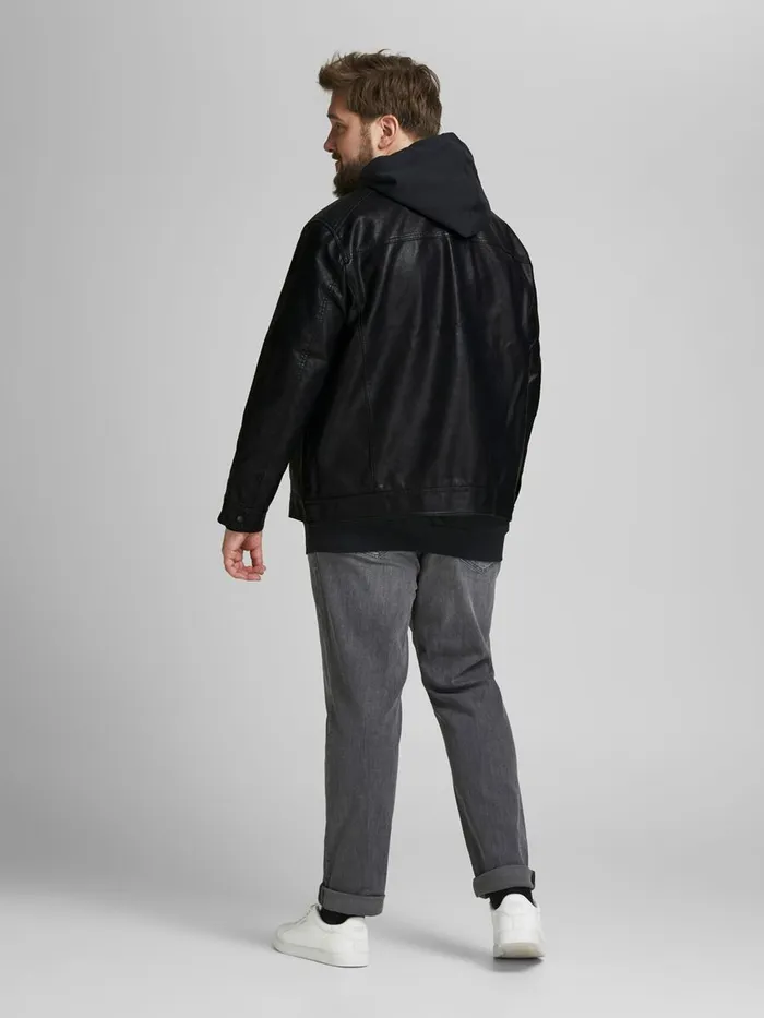 Jackets JACK and JONES Mens FAUX LEATHER PLUS SIZE JACKET Black Black