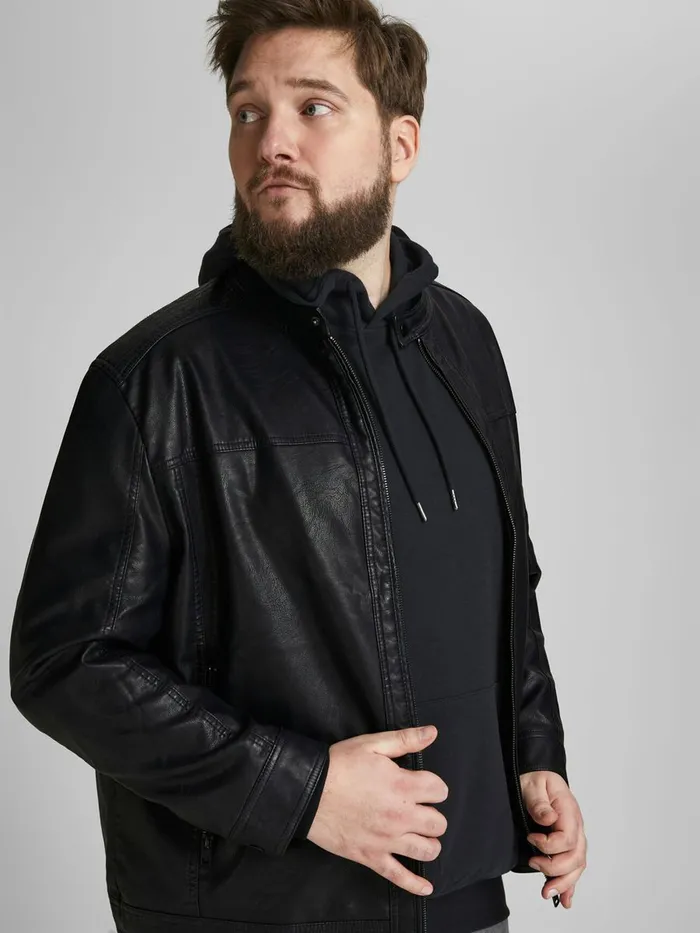 Jackets JACK and JONES Mens FAUX LEATHER PLUS SIZE JACKET Black Black