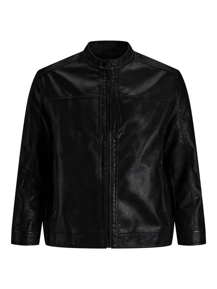 Jackets JACK and JONES Mens FAUX LEATHER PLUS SIZE JACKET Black Black