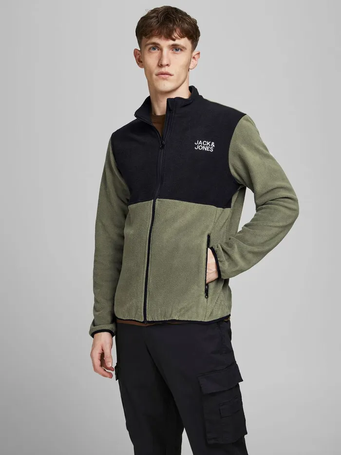Jackets JACK and JONES Mens HIGH NECK FLEECE JACKET Green Dusty Olive