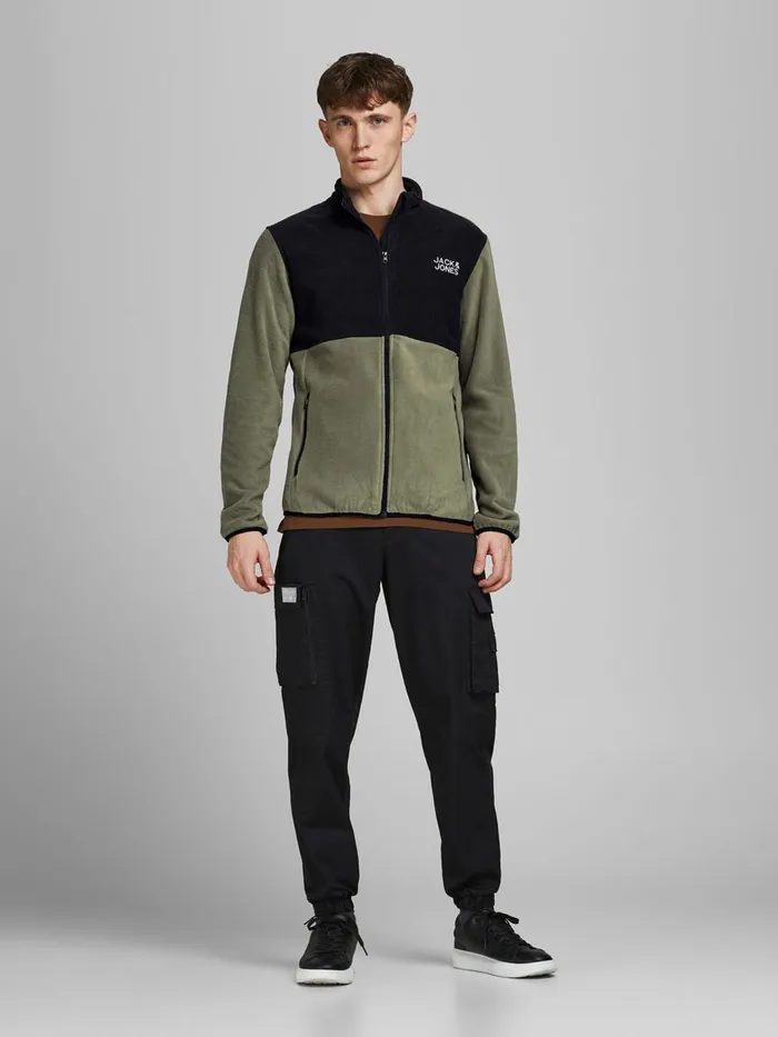 Jackets JACK and JONES Mens HIGH NECK FLEECE JACKET Green Dusty Olive