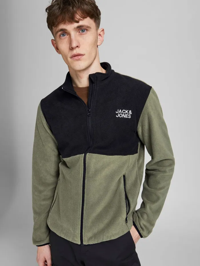 Jackets JACK and JONES Mens HIGH NECK FLEECE JACKET Green Dusty Olive