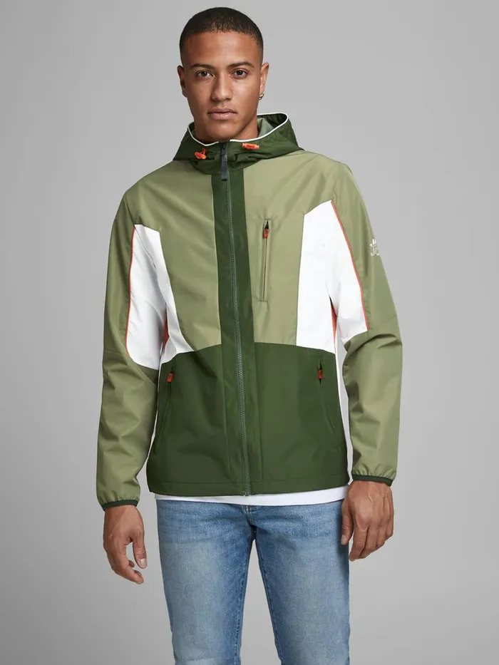 Jackets JACK and JONES Mens HOODED COLOUR BLOCK LIGHTWEIGHT JACKET Green Deep Lichen Green Jackets JACK and JONES Mens HOODED COLOUR BLOCK LIGHTWEIGHT JACKET Green Deep Lichen Green