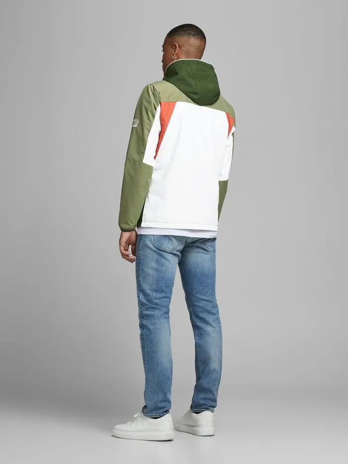 Jackets JACK and JONES Mens HOODED COLOUR BLOCK LIGHTWEIGHT JACKET Green Deep Lichen Green