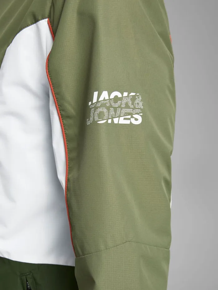 Jackets JACK and JONES Mens HOODED COLOUR BLOCK LIGHTWEIGHT JACKET Green Deep Lichen Green