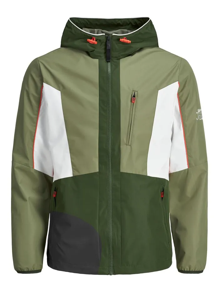 Jackets JACK and JONES Mens HOODED COLOUR BLOCK LIGHTWEIGHT JACKET Green Deep Lichen Green
