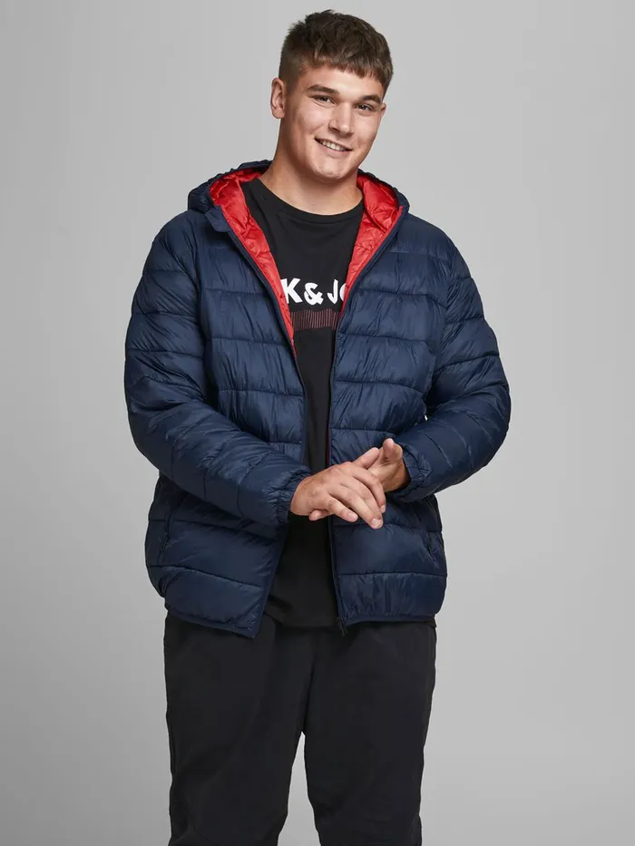 Jackets JACK and JONES Mens HOODED PLUS SIZE PUFFER JACKET Blue Navy Blazer