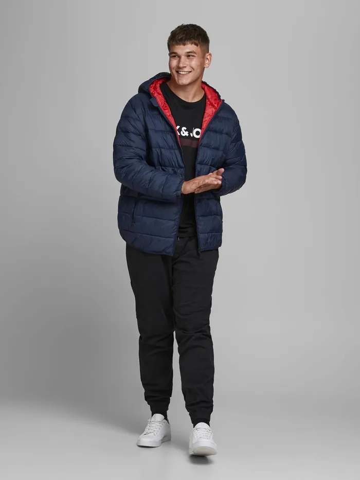 Jackets JACK and JONES Mens HOODED PLUS SIZE PUFFER JACKET Blue Navy Blazer