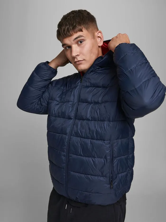 Jackets JACK and JONES Mens HOODED PLUS SIZE PUFFER JACKET Blue Navy Blazer