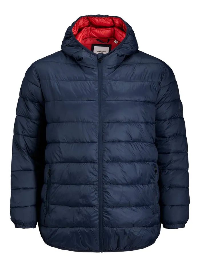 Jackets JACK and JONES Mens HOODED PLUS SIZE PUFFER JACKET Blue Navy Blazer
