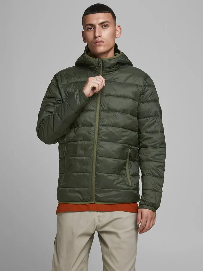 Jackets JACK and JONES Mens HOODED PUFFER JACKET Green Rosin