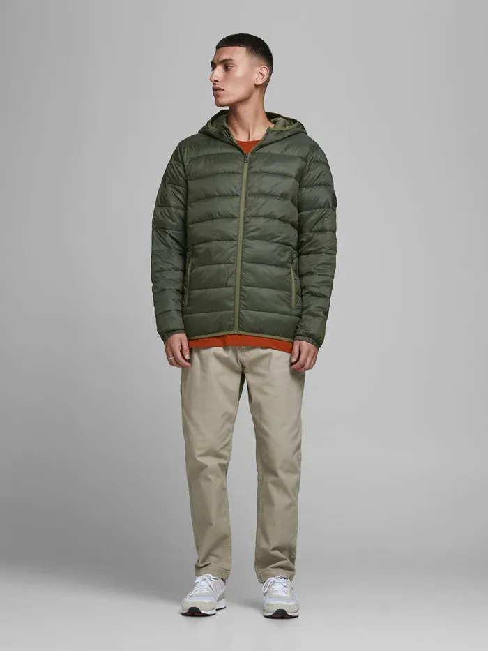 Jackets JACK and JONES Mens HOODED PUFFER JACKET Green Rosin