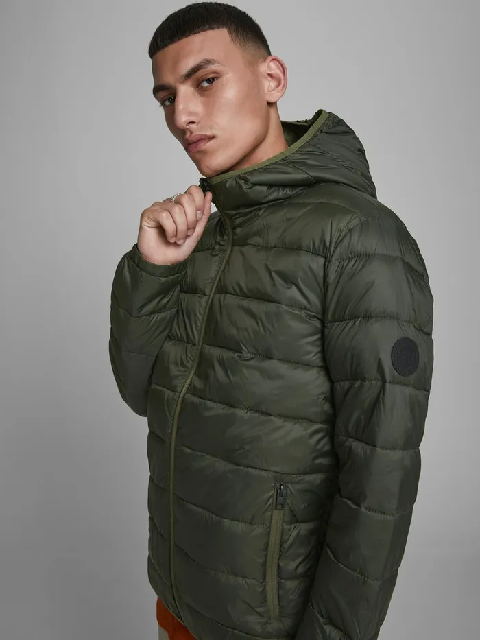 Jackets JACK and JONES Mens HOODED PUFFER JACKET Green Rosin