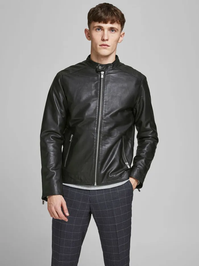 Jackets JACK and JONES Mens LAMB LEATHER JACKET Black Black