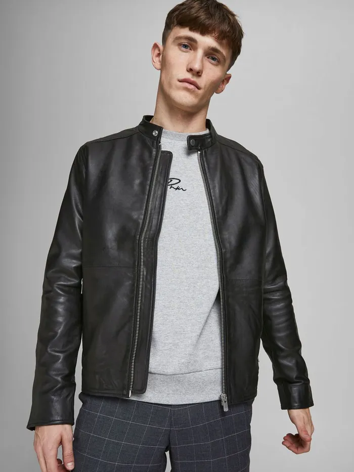 Jackets JACK and JONES Mens LAMB LEATHER JACKET Black Black