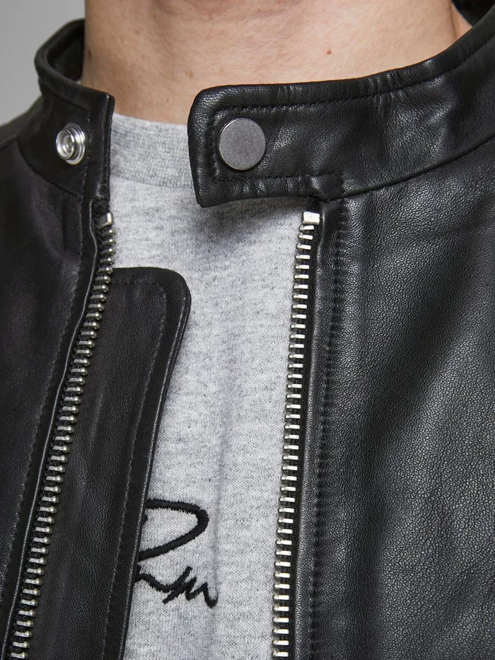 Jackets JACK and JONES Mens LAMB LEATHER JACKET Black Black