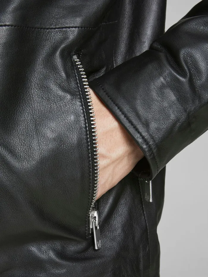 Jackets JACK and JONES Mens LAMB LEATHER JACKET Black Black