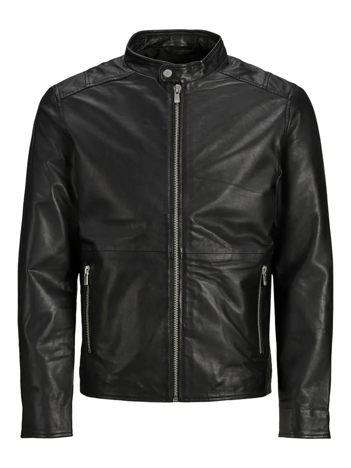 Jackets JACK and JONES Mens LAMB LEATHER JACKET Black Black