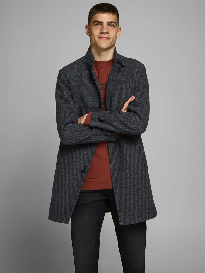 Jackets JACK and JONES Mens RECYCLED WOOL COAT Grey Dark Grey Melange