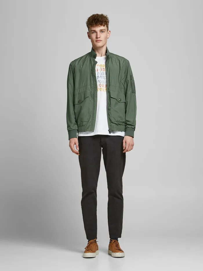 Jackets JACK and JONES Mens STAND COLLAR FLIGHT LIGHTWEIGHT JACKET Green Beetle