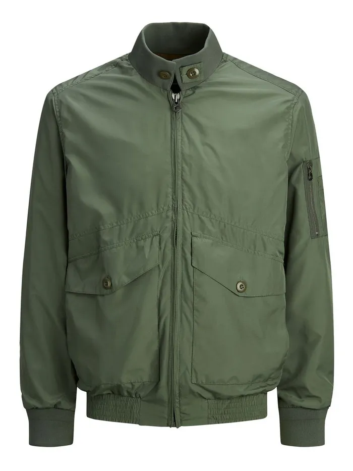Jackets JACK and JONES Mens STAND COLLAR FLIGHT LIGHTWEIGHT JACKET Green Beetle