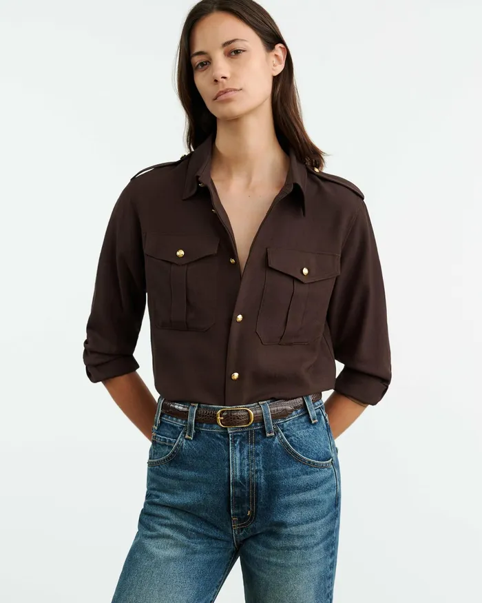 JEANETTE SHIRT Dark Brown Women Nili Lotan Tops