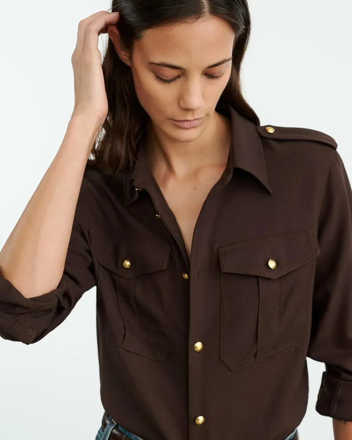 JEANETTE SHIRT Dark Brown Women Nili Lotan Tops