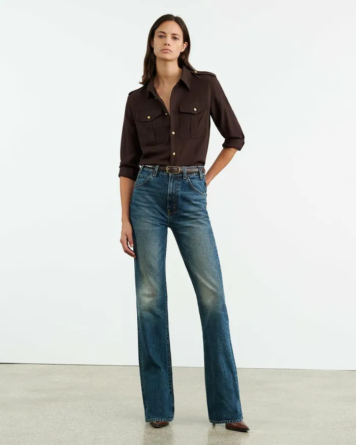 JEANETTE SHIRT Dark Brown Women Nili Lotan Tops