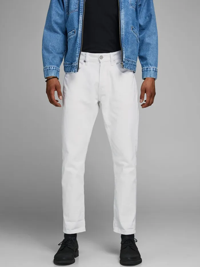 Jeans JACK and JONES Mens FRANK LEEN CJ 454 TAPERED FIT JEANS White White Denim Jeans JACK and JONES Mens FRANK LEEN CJ 454 TAPERED FIT JEANS White White Denim